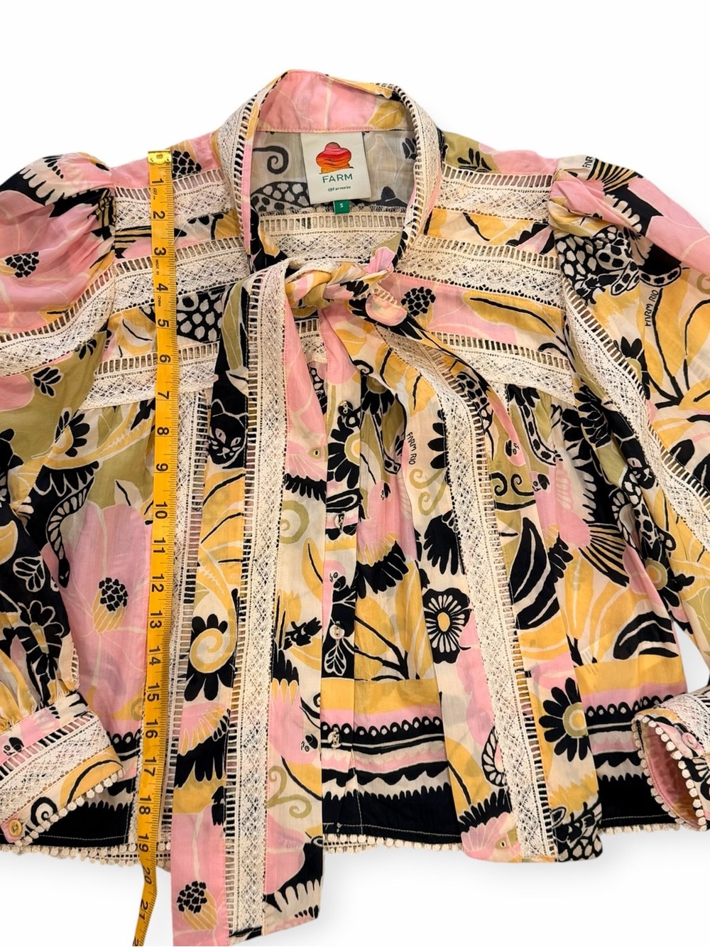 FARM Rio Vintage Forest Lace Trim Tie Front Blouse S Pink Floral - Picture 4 of 13